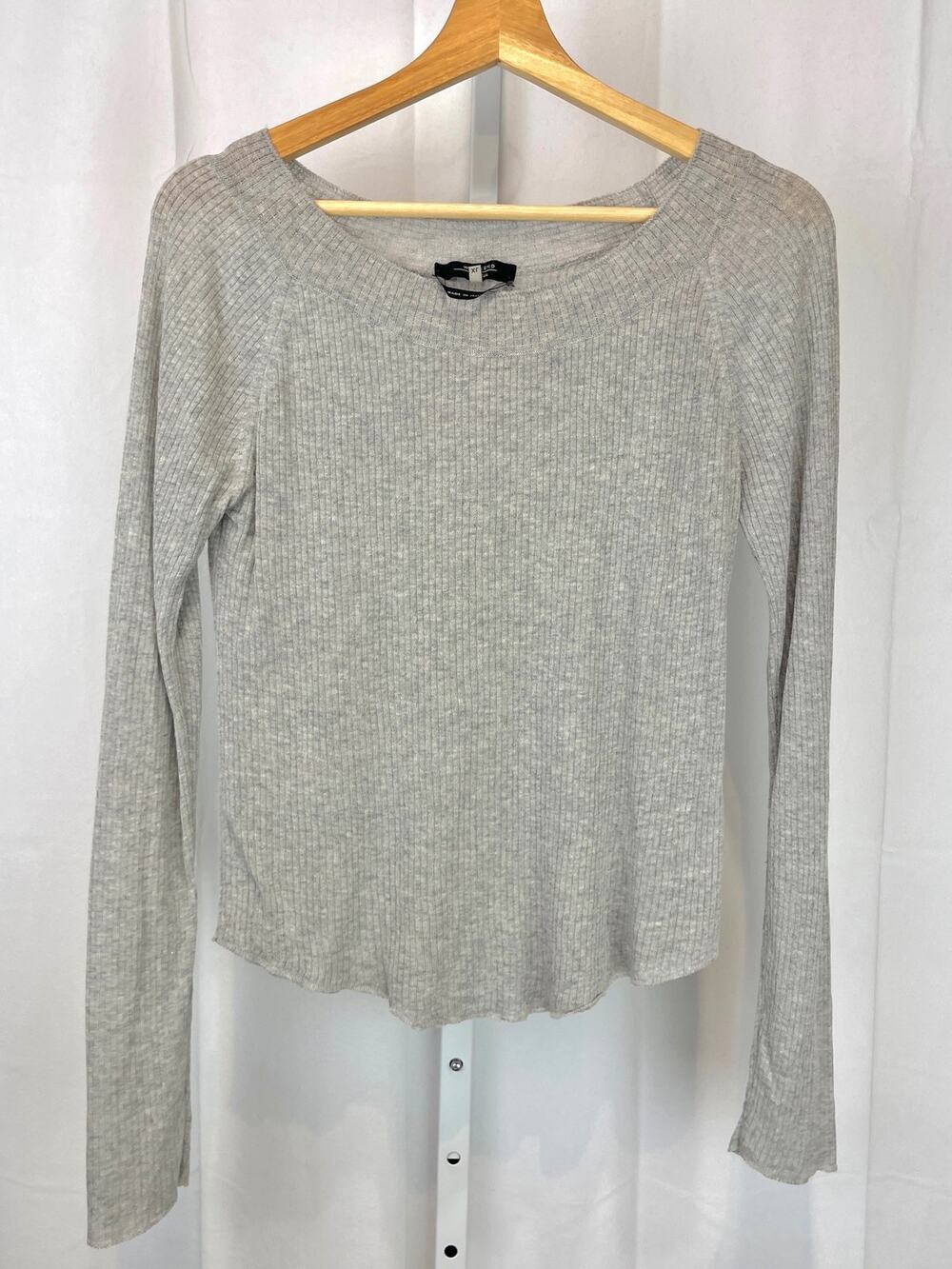 Max Mara WEEKEND Italy Ribbed Knit Raglan Long Sleeve Pullover Top Gray Size XL